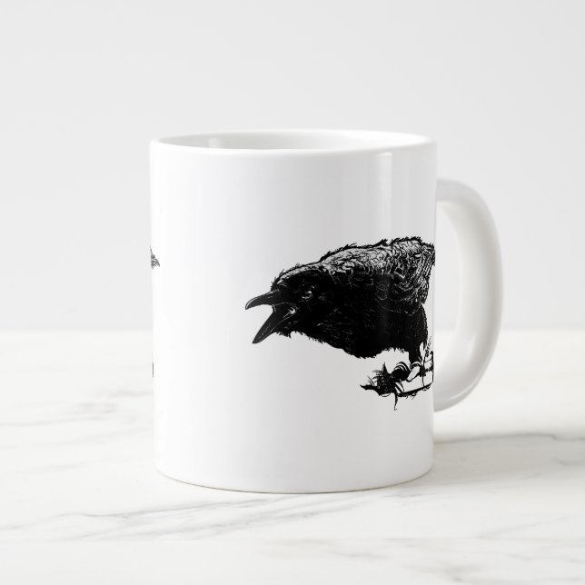 Angry Raven in Black Pick Your Background Large Coffee Mug (Front Right)