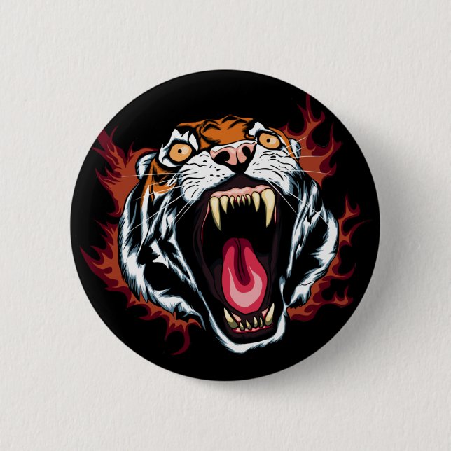 Angry Roaring Tiger Face 2 Inch Round Button (Front)