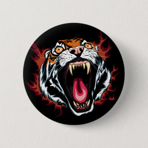 Angry Roaring Tiger Face 2 Inch Round Button