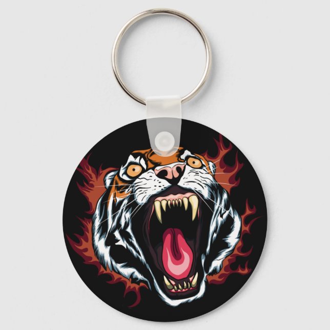 Angry Roaring Tiger Face Keychain (Front)