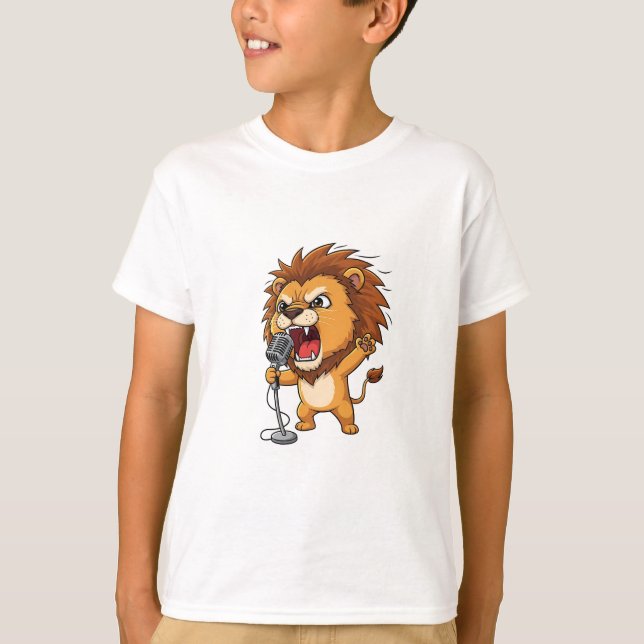 Angry Rock Star Lion Singer Illustration Kids T-Shirt (Front)