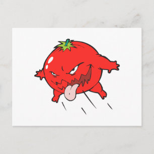 angry rotten tomato cartoon character postcard