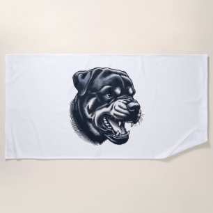Angry Rottweiler Dog – Bold Guard Dog Artwork Beach Towel