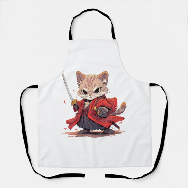 Angry Samurai style Cat Hero Apron (Front)