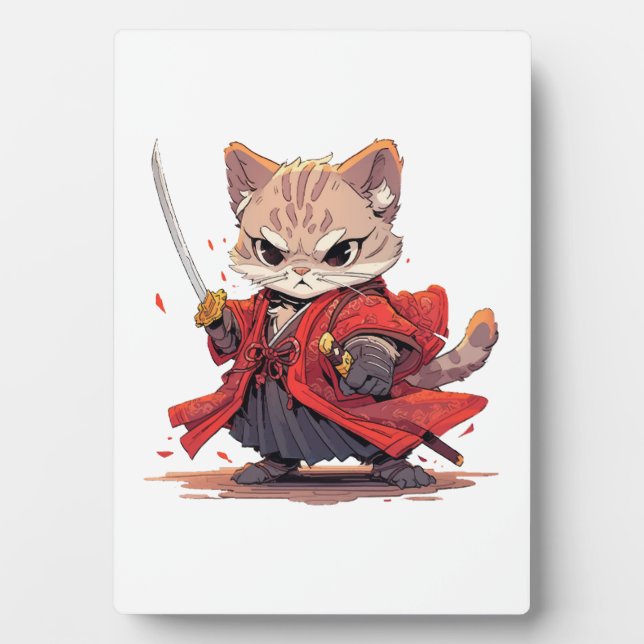 Angry Samurai style Cat Hero Plaque (Front)