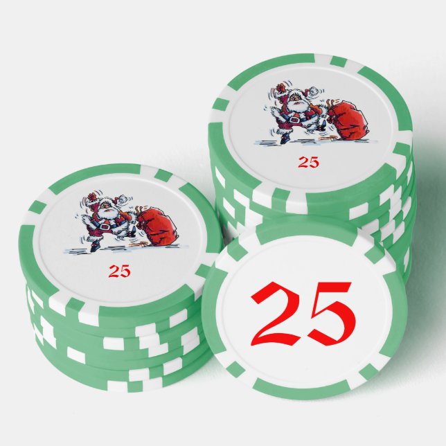 Angry Santa green 25 striped poker chip (Stack)