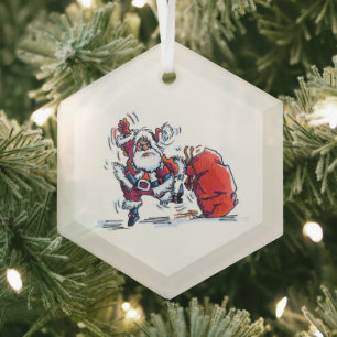 Angry Santa hexagon glass ornament