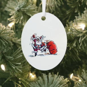 Angry Santa oval metal ornament