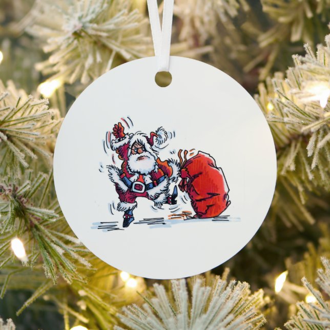 Angry Santa round metal ornament (Insitu)