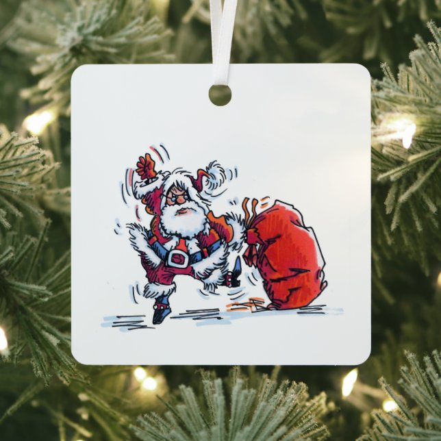 Angry Santa square metal ornament (Insitu)