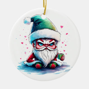 Angry Santa with a Cup of Coffee Ceramic Ornament