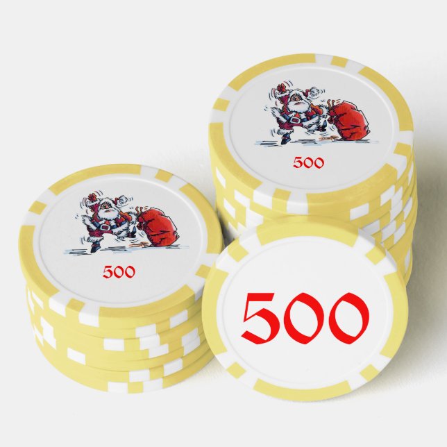 Angry Santa yellow 500 striped poker chip (Stack)
