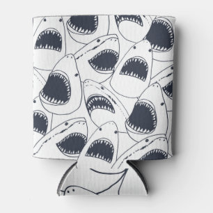 Angry shark, vintage doodle pattern. can cooler
