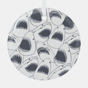 Angry shark, vintage doodle pattern. glass ornament