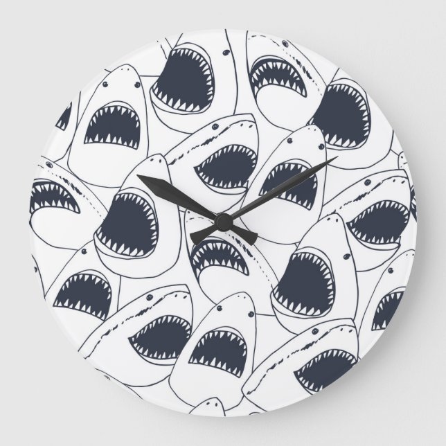Angry shark, vintage doodle pattern. large clock (Front)