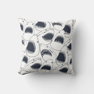 Angry shark, vintage doodle pattern. throw pillow