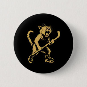 Angry Skating Cat Playing Ice Hockey Graphic  2 Inch Round Button