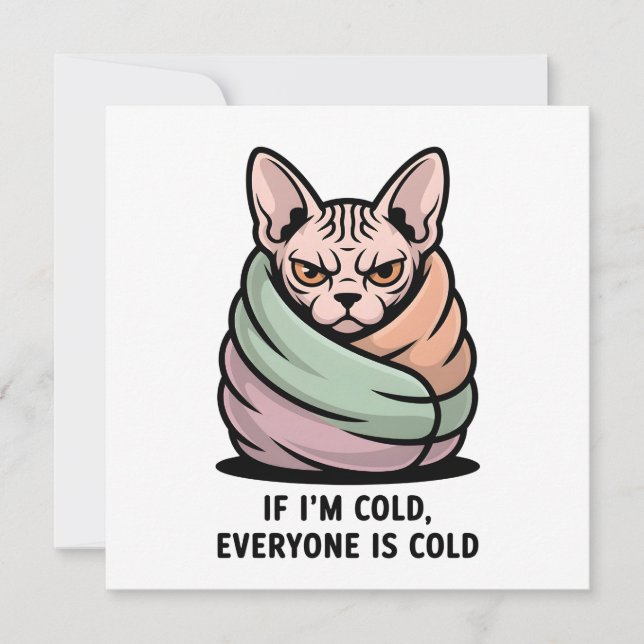 Angry Sphynx Cat Cold Humor Cartoon Art Holiday Card (Front)