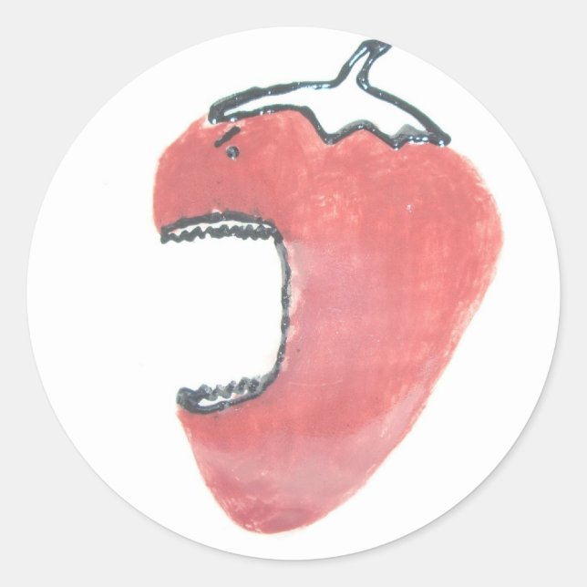 Angry Strawberry Classic Round Sticker (Front)