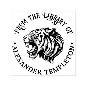 Angry Tiger Head Baring Teeth 1P Library Book Name Self-inking Stamp