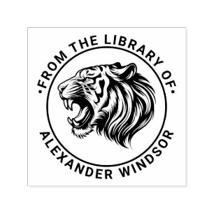 Angry Tiger Head Baring Teeth Library Book Name Self-inking Stamp