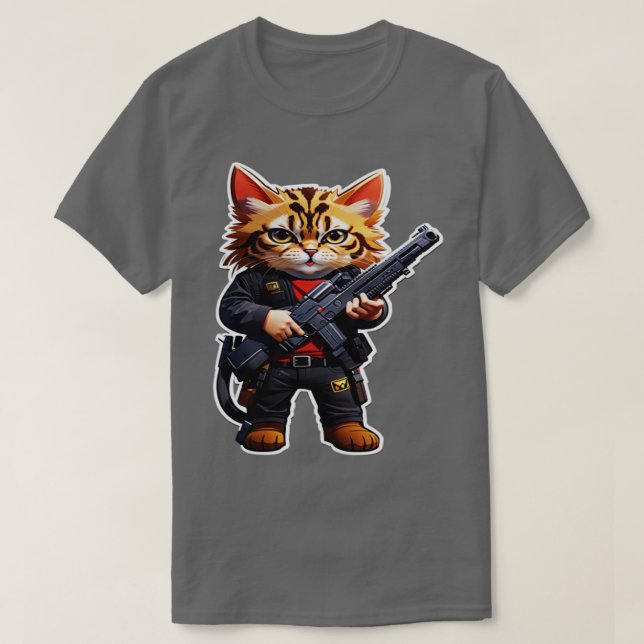 Angry Tiny Cat with Gun 1 T-Shirt (Design Front)