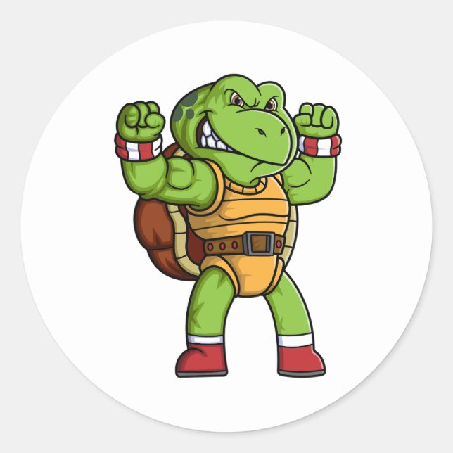 angry turtle character with good pose classic round sticker (Front)