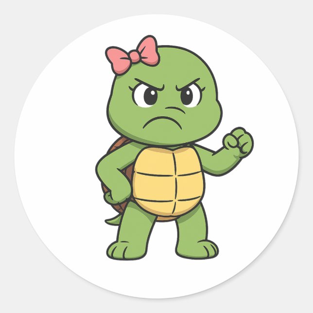 Angry turtle classic round sticker (Front)