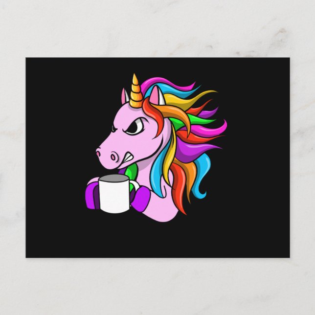 Angry Unicorn With Coffee Postcard (Front)