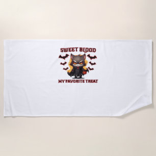 Angry Vampire Cat Craves Sweet Halloween Blood Ove Beach Towel