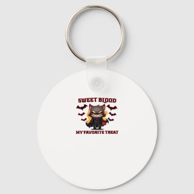Angry Vampire Cat Craves Sweet Halloween Blood Ove Keychain (Front)