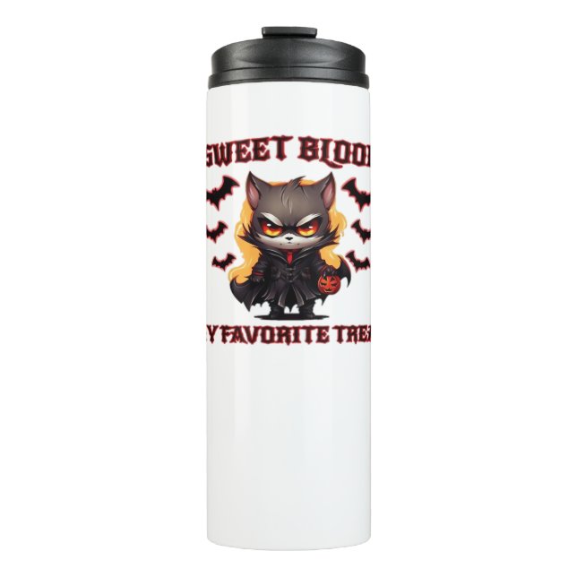Angry Vampire Cat Craves Sweet Halloween Blood Ove Thermal Tumbler (Front)