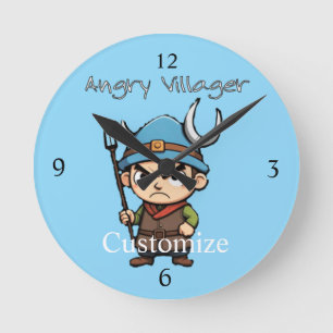 Angry Villager Pitchfork Thunder_Cove Round Clock