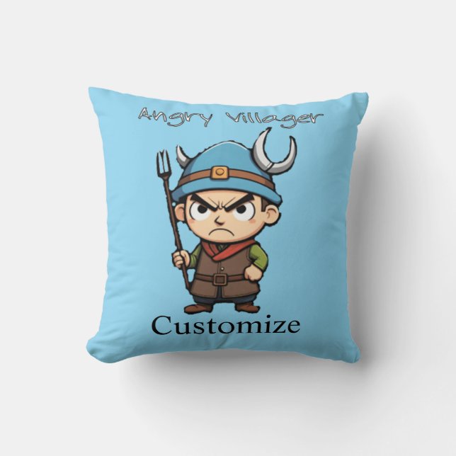 Angry Villager Pitchfork Thunder_Cove Throw Pillow (Front)