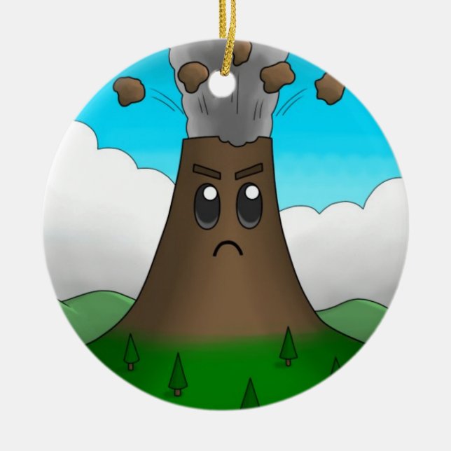 Angry Volcano Ceramic Ornament (Front)