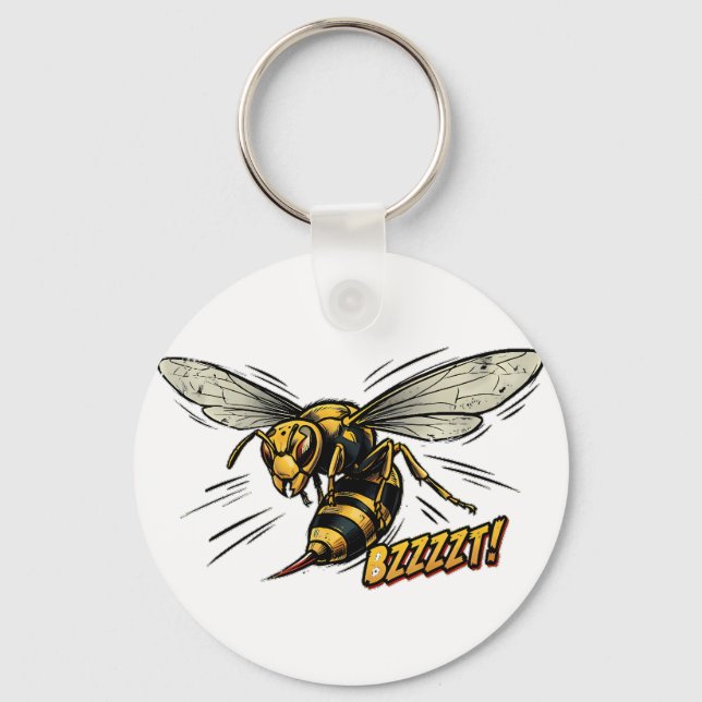Angry Wasp BZZZT Comic Book Art Keychain (Front)