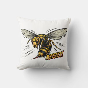 Angry Wasp BZZZT Comic Book Art Throw Pillow