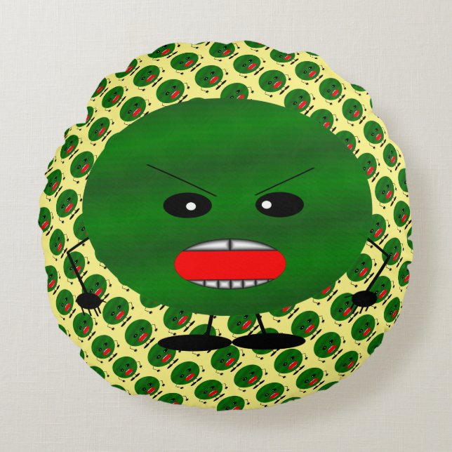 Angry Watermelon by Kenneth Yoncich Round Pillow (Front)