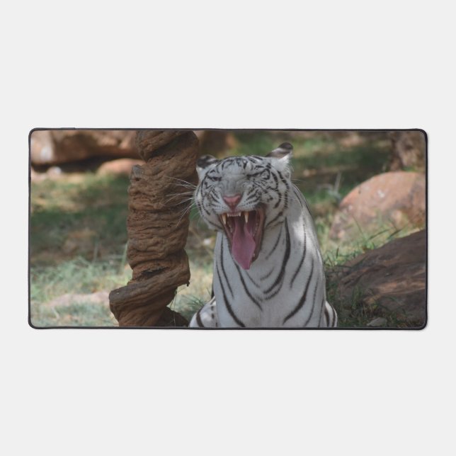 Angry White Tiger Desk Mat (Front)