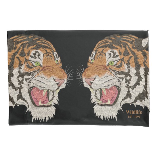 Angry wild tigers in deap jungle Brown Black Pillowcase (Front)