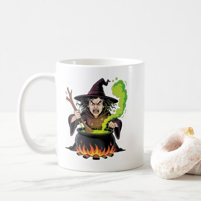 Angry Witch Halloween Coffee Mug (With Donut)
