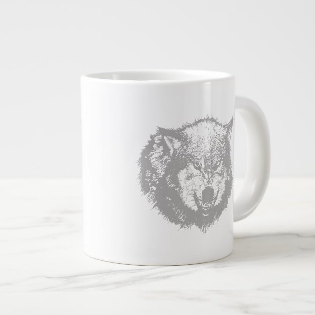 Angry Wolf in Grey Large Coffee Mug (Front Right)