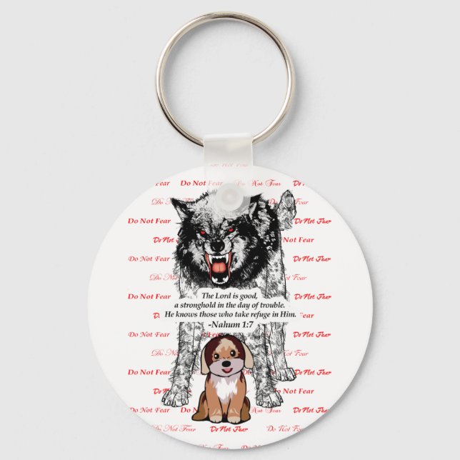 Angry Wolf Puppy - Do Not Fear - #2 Fear Red.png Keychain (Front)