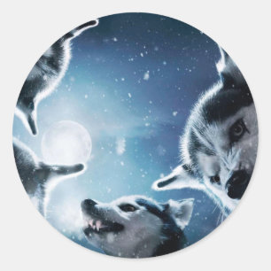 Angry wolves and the moon classic round sticker