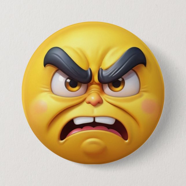 Angry Yellow 3D Effect Emoji 3 Inch Round Button (Front)