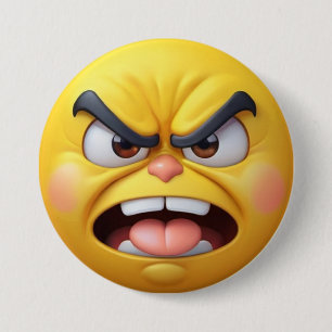 Angry Yellow 3D Effect Emoji 3 Inch Round Button