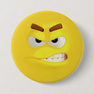 Angry Yellow 3D Effect Emoji 3 Inch Round Button