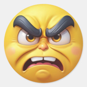 Angry Yellow 3D Emoji Classic Round Sticker