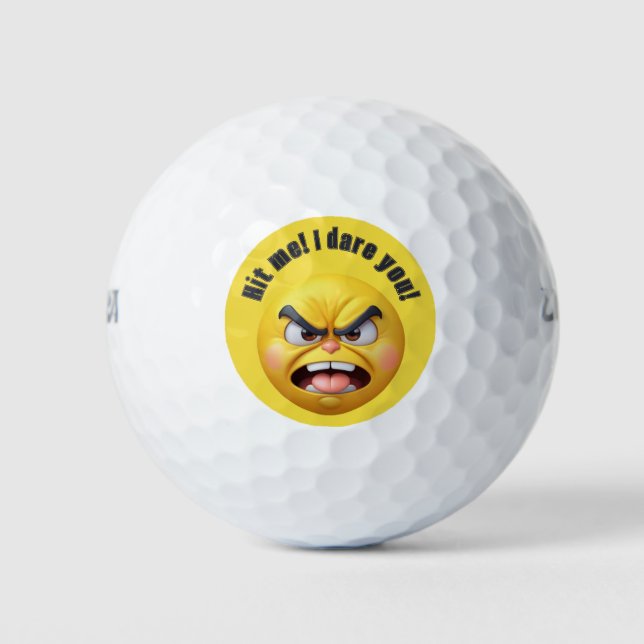 Angry Yellow 3D Emoji Personalize Golf Balls (Front)