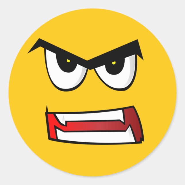 Angry Yellow Emoji Classic Round Sticker (Front)
